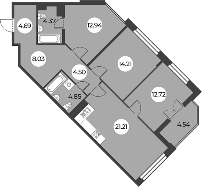 3-комнатная квартира 89.79 м², 10/24 эт., ЖК «Огни Залива»
